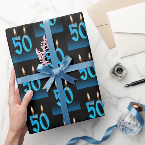 50th Birthday Candles with Eyeballs   Wrapping Paper