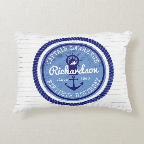 50th Birthday Captain Nautical Rope Anchor Helm Accent Pillow
