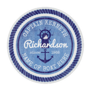 50th Birthday Captain Nautical Rope Anchor Helm Cutting Board