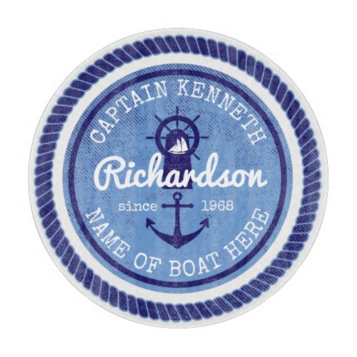 50th Birthday Captain Nautical Rope Anchor Helm Cutting Board