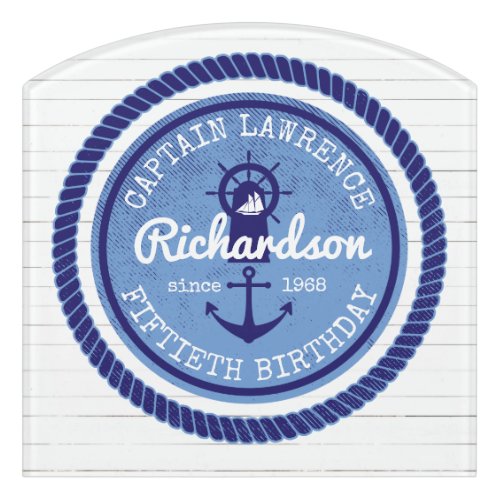 50th Birthday Captain Nautical Rope Anchor Helm Door Sign