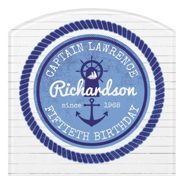 50th Birthday Captain Nautical Rope Anchor Helm Door Sign (Contour Front)