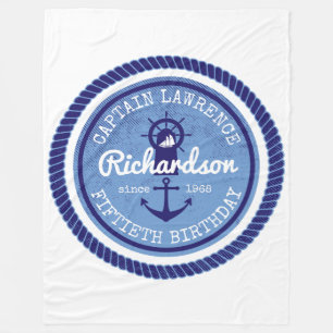 50th Birthday Captain Nautical Rope Anchor Helm Fleece Blanket