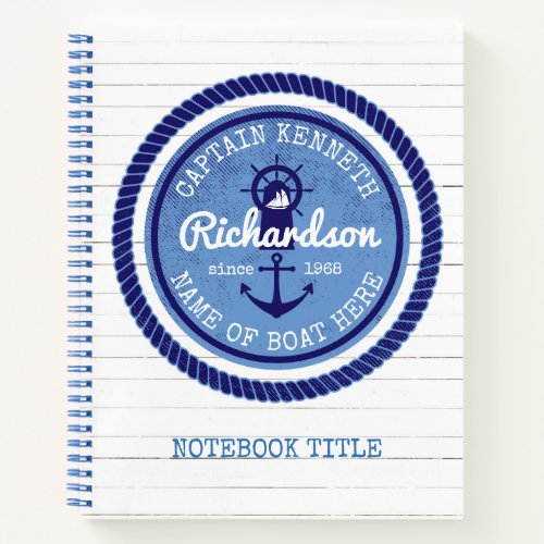 50th Birthday Captain Nautical Rope Anchor Helm Notebook