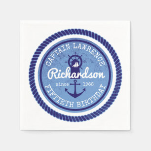 50th Birthday Captain Nautical Rope Anchor Helm Paper Napkins