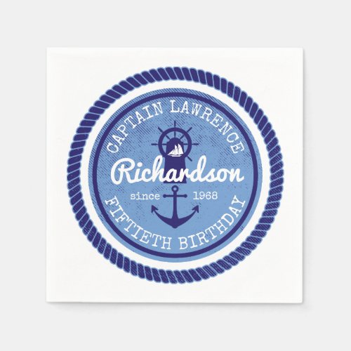 50th Birthday Captain Nautical Rope Anchor Helm Paper Napkins