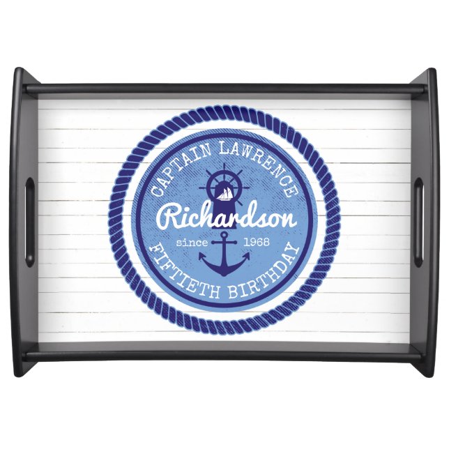 50th Birthday Captain Nautical Rope Anchor Helm Serving Tray (Front)