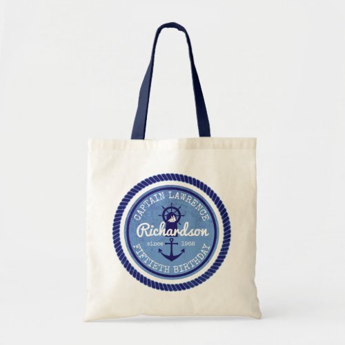 50th Birthday Captain Nautical Rope Anchor Helm Tote Bag