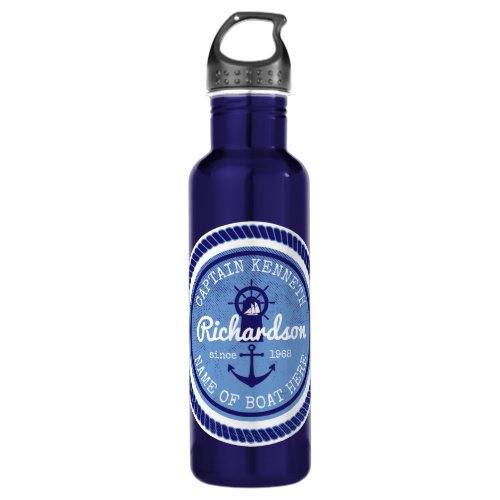 50th Birthday Captain Nautical Rope Anchor Helm Water Bottle