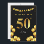50th Birthday Card Black and Gold Balloons<br><div class="desc">50th Birthday Card Black and Gold Balloons : 50th Birthday Card Black and Gold Balloons: Celebrate a milestone in pure style with this 50th Birthday Greeting Card, designed in an elegant black and gold glam theme. Featuring shiny gold balloon, festive bunting, this card exudes luxury—perfect for honoring someone who deserves...</div>