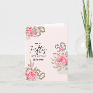 50th Birthday Card, Custom name floral Card