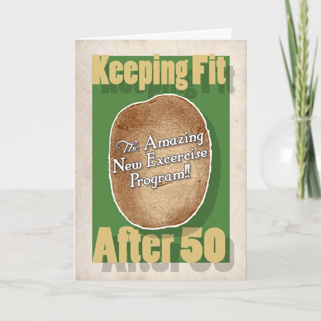 50th Birthday card: Potato Bag Fitness Program (Front)