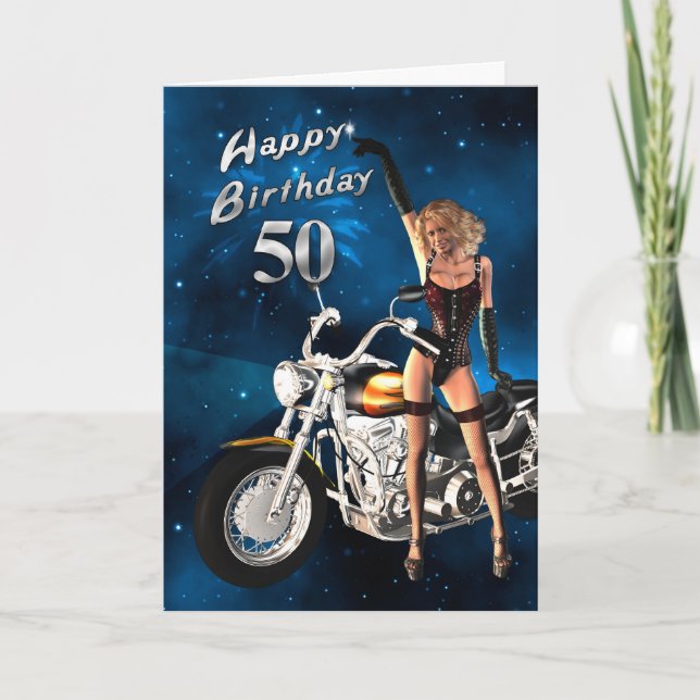50th Birthday card with a motorbike (Front)