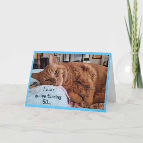 50th Birthday Card with Napping Cat