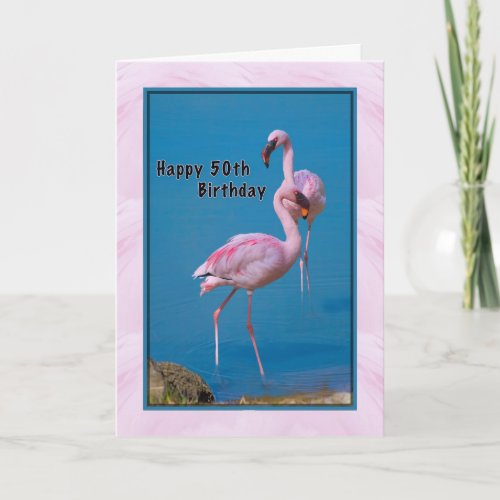 50th Birthday Card with Pink Flamingo