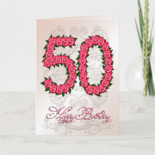 50th birthday card with roses and leaves