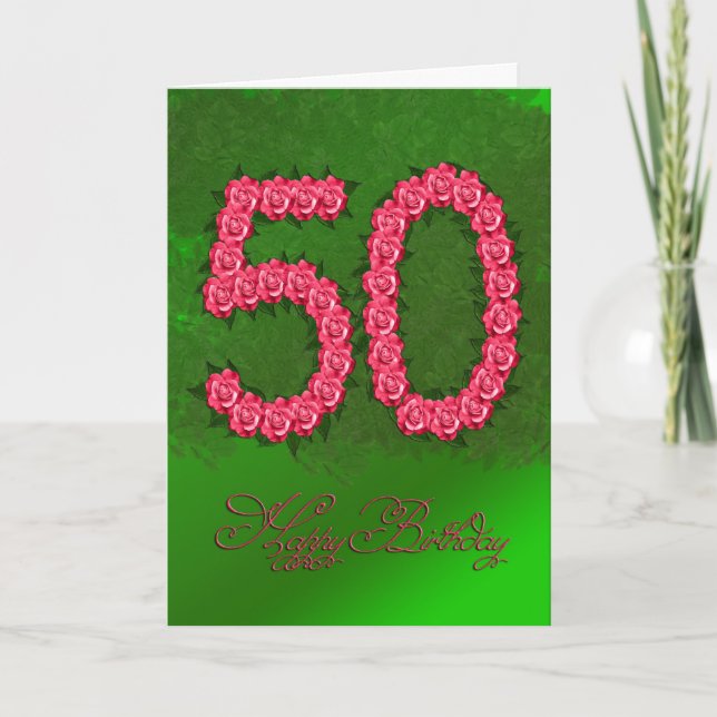 50th birthday card with roses and leaves (Front)