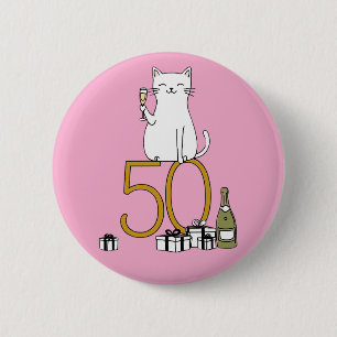 50th birthday cat celebration 50 years fifty button