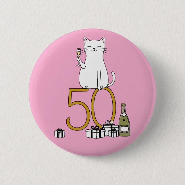 50th birthday cat celebration 50 years fifty button (Front)
