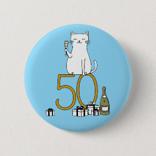 50th birthday cat celebration 50 years fifty button