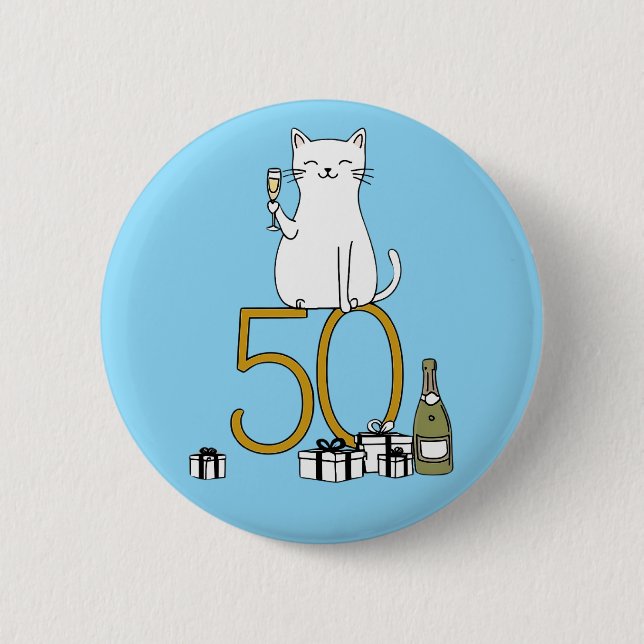 50th birthday cat celebration 50 years fifty button (Front)