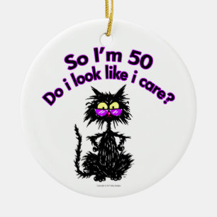 50th Birthday Cat Ceramic Ornament