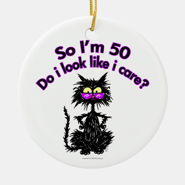50th Birthday Cat Ceramic Ornament (Front)