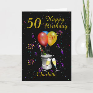 50th Birthday Celebration Black Gold Card