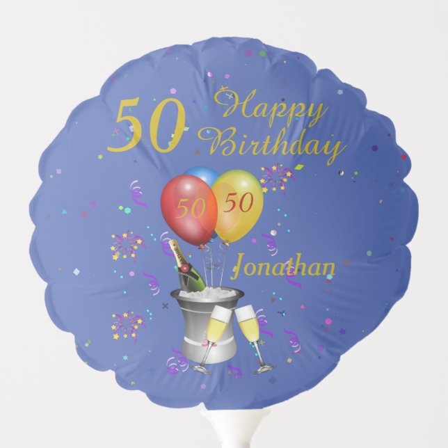 50th Birthday Celebration Blue Balloon (Front)