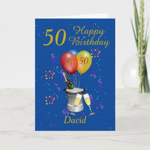 50th Birthday Celebration Blue Card