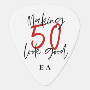 50th birthday celebration colorful typography guitar pick