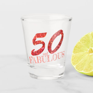 50th Birthday Celebration Coral Glitter Bokeh Shot Glass