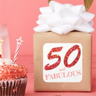50th Birthday Celebration Coral Glitter Sparkle Square Sticker