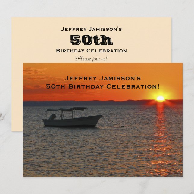 50th Birthday Celebration Invitation, Fishing Boat Invitation (Front/Back)
