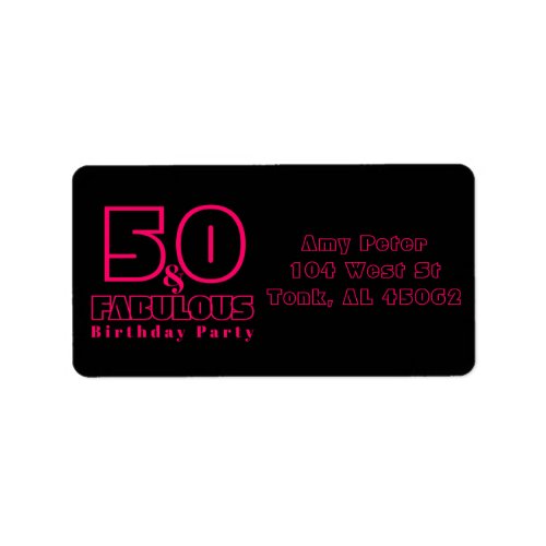 50th Birthday Celebration Pink and Black Retro Label