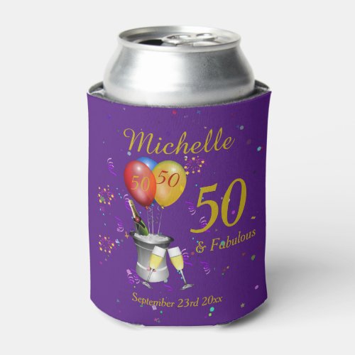 50th Birthday Celebration Purple Can Cooler