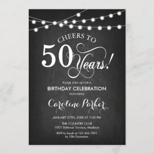 50th Birthday - Chalkboard Black White Invitation