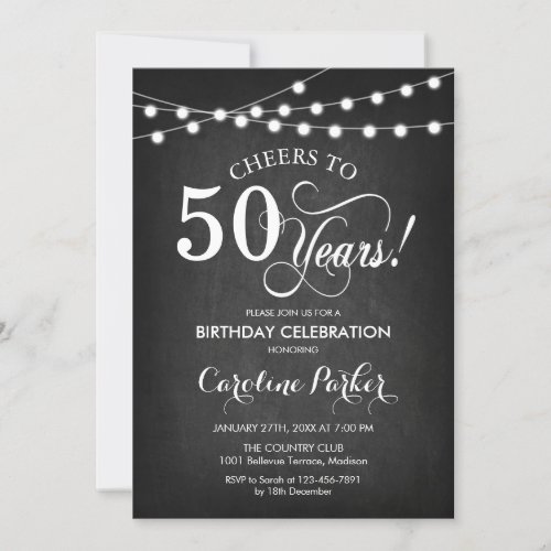 50th Birthday _ Chalkboard Black White Invitation