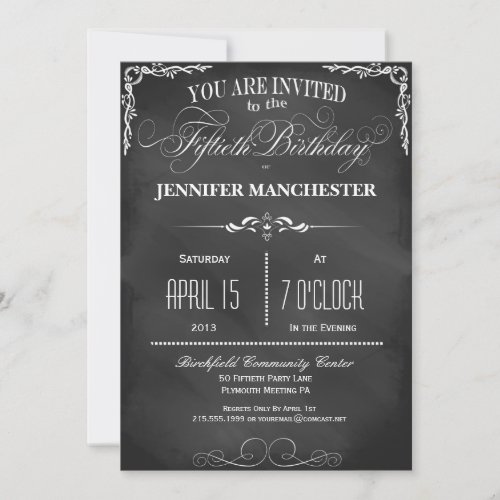 50th Birthday Chalkboard Typography Party Invite