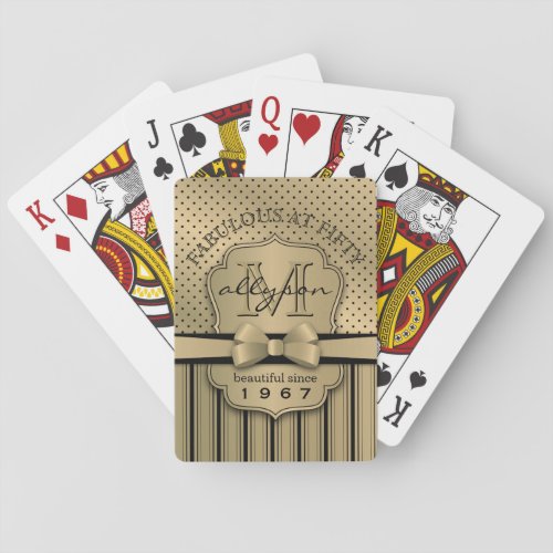 50th Birthday Champagne Gold Polka Dot Stripes Bow Playing Cards
