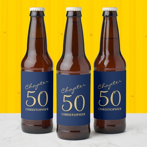 50th Birthday Chapter 50 Blue Gold Beer Bottle Label