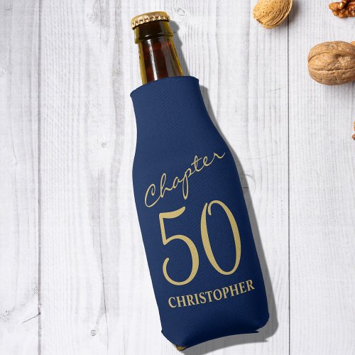 50th Birthday Chapter 50 Blue Gold Bottle Cooler