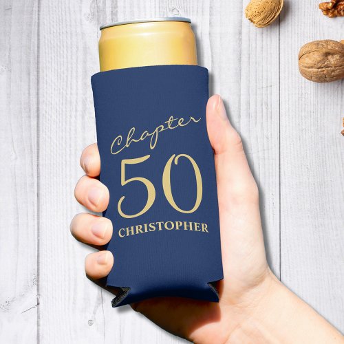 50th Birthday Chapter 50 Blue Gold Seltzer Can Cooler