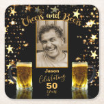 50th Birthday Cheers and Beers Black and Gold Square Paper Coaster<br><div class="desc">It's fun and very easy to be creative with this playful birthday design. Add your photo, name and age to create a truly personal birthday celebration experience! This template is perfect for any milestone birthday bash, for him or for her. Modern and elegant 50th Birthday photo template in black and...</div>