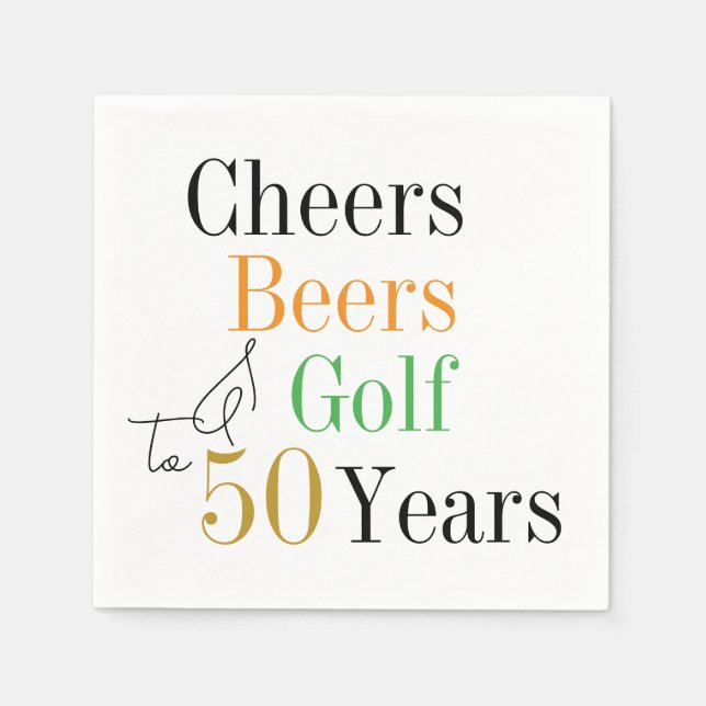 50th Birthday Cheers and Beers Golf Party Napkins (Front)