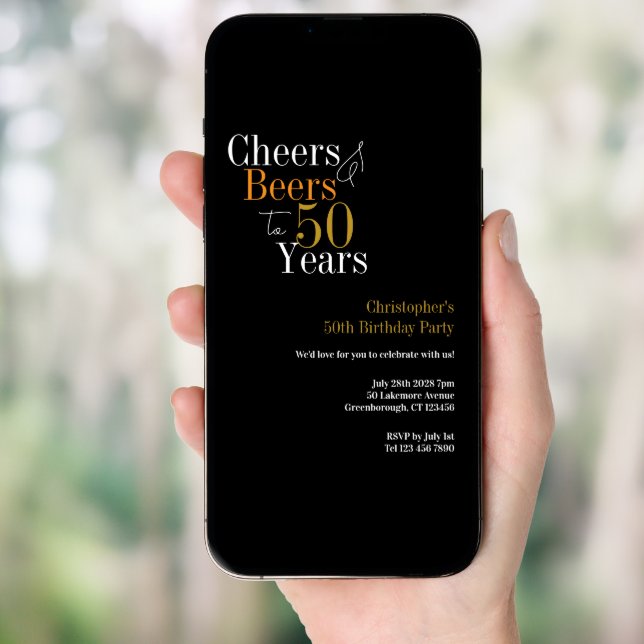 50th Birthday Cheers and Beers Party Invitation (Front Digital)