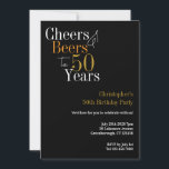 50th Birthday Cheers and Beers Party Invitation<br><div class="desc">This is a cool and modern, personalized 50th birthday party design. It is a simple, minimal design, in classic black and gold typography. Perfect for a cool and fun, 50th birthday party. It has "Cheers and Beers to 50 Years" and space you to add your party information. To personalize, simply...</div>