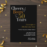 50th Birthday Cheers and Beers Party Invitation<br><div class="desc">This is a cool and modern, personalized 50th birthday party design. It is a simple, minimal design, in classic black and gold typography. Perfect for a cool and fun, 50th birthday party. It has "Cheers and Beers to 50 Years" and space you to add your party information. To personalize, simply...</div>