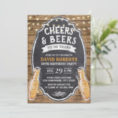 50th Birthday Cheers & Beers Rustic Chalkboard Invitation (Standing Front)
