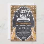 50th Birthday Cheers & Beers Rustic Chalkboard Invitation (Front)